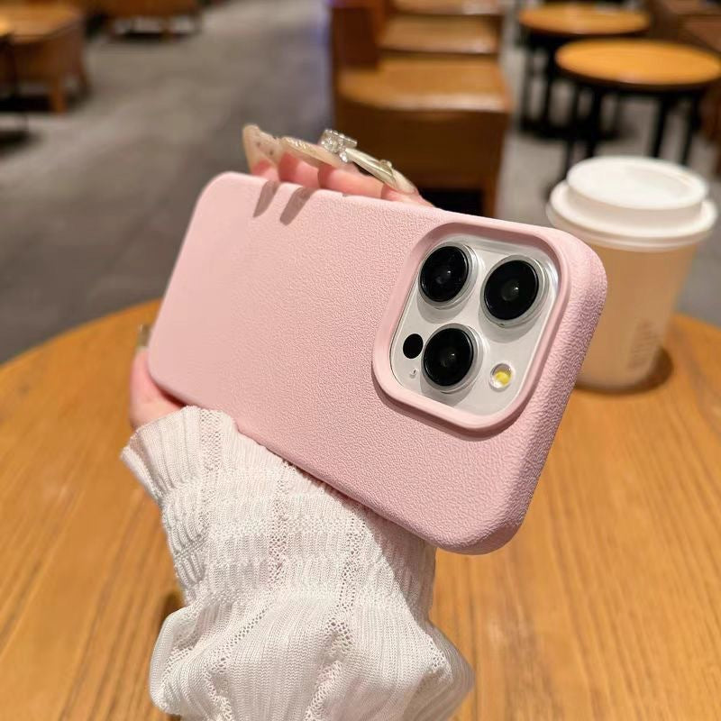 Solid color leather texture silicone phone case for Apple devices