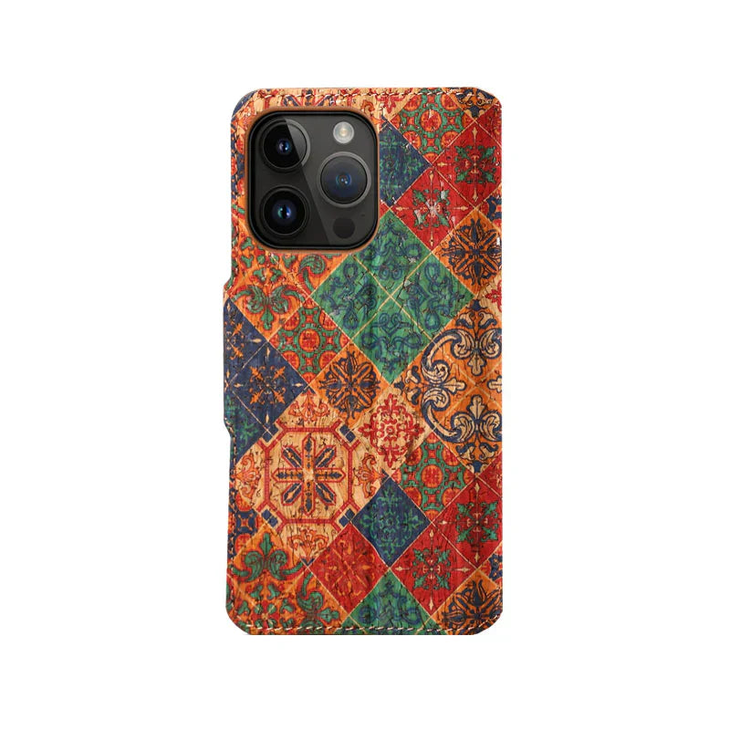 Flower Language Phone Case With Card Holder And Strap For iPhone Green-644008992037