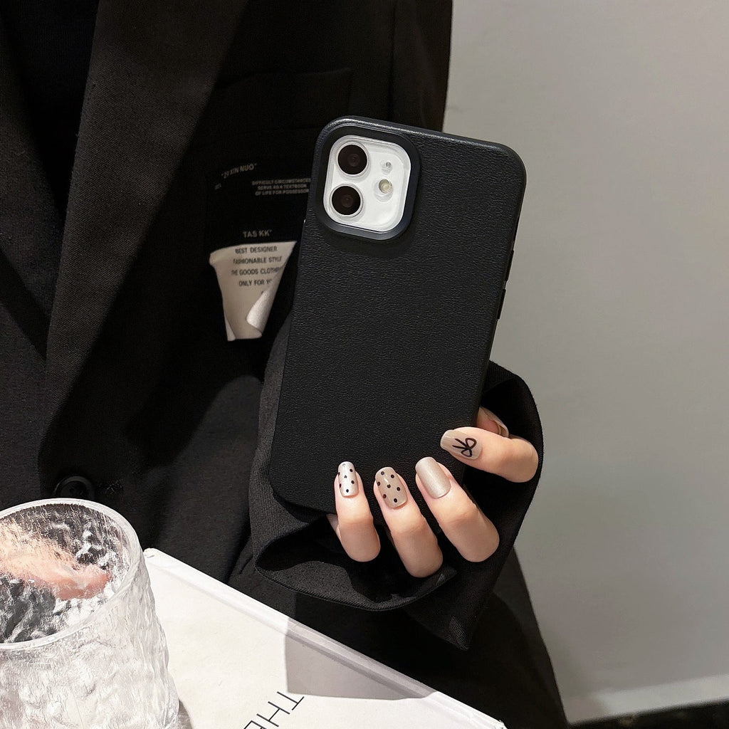 Solid color leather texture silicone phone case for Apple devices