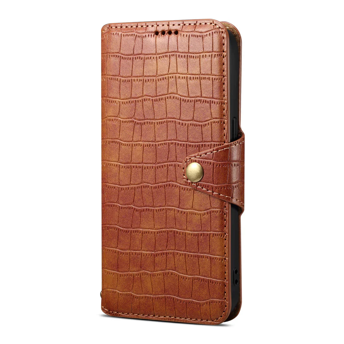 Alligator Print Phone Case With Wallet And Strap For iPhone Brown-644008992020