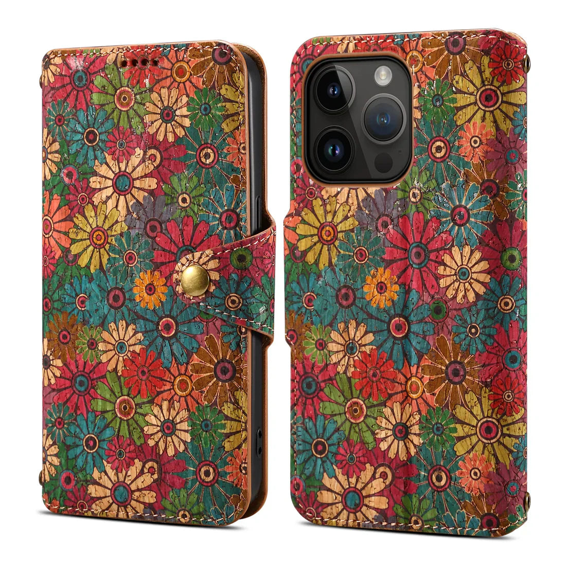 Flower Language Phone Case With Card Holder And Strap For iPhone Green-644008992037