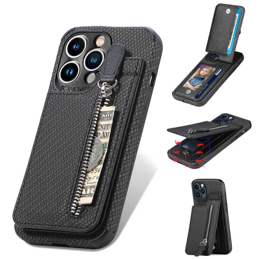 Zipper Cards Wallet Leather Phone Case For iPhone