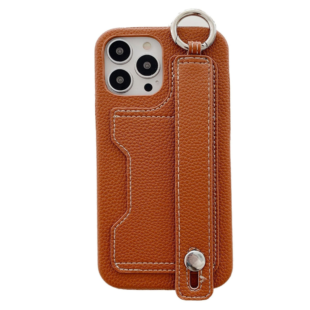 Stylish leather phone case, suitable for iPhone, with card slot and wrist strap protection